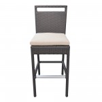 Tropez Outdoor Patio Wicker Barstool with Water Resistant Beige Fabric Cushions