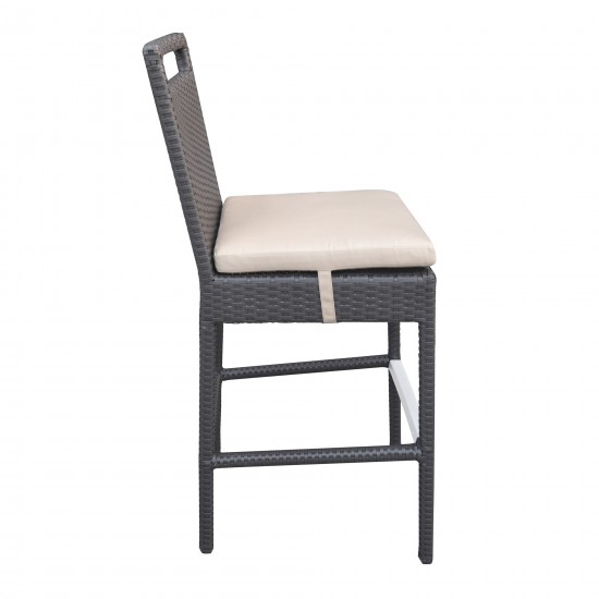 Tropez Outdoor Patio Wicker Barstool with Water Resistant Beige Fabric Cushions