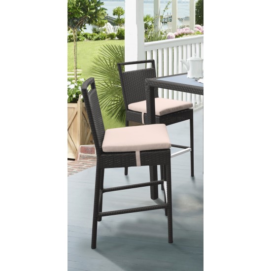 Tropez Outdoor Patio Wicker Barstool with Water Resistant Beige Fabric Cushions