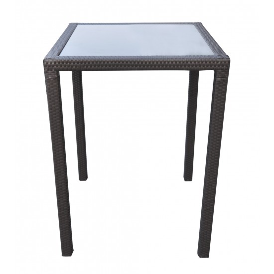 Tropez Outdoor Patio Wicker Bar Table with Black Glass Top