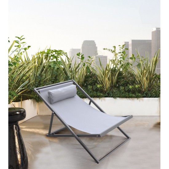 Wave Patio Deck Chair in Grey Powder Coated Finish with Grey Sling Textilene