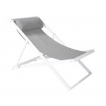 Wave Patio Deck Chair in White Powder Coated Finish with Grey Sling Textilene