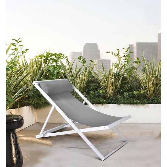 Wave Patio Deck Chair in White Powder Coated Finish with Grey Sling Textilene