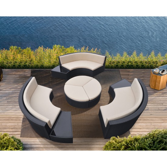 9 piece Wicker Patio Set in Black Finish with Beige Fabric Cushions