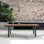 Nofi Outdoor Patio Dining Table in Charcoal Finish with Teak Wood Top