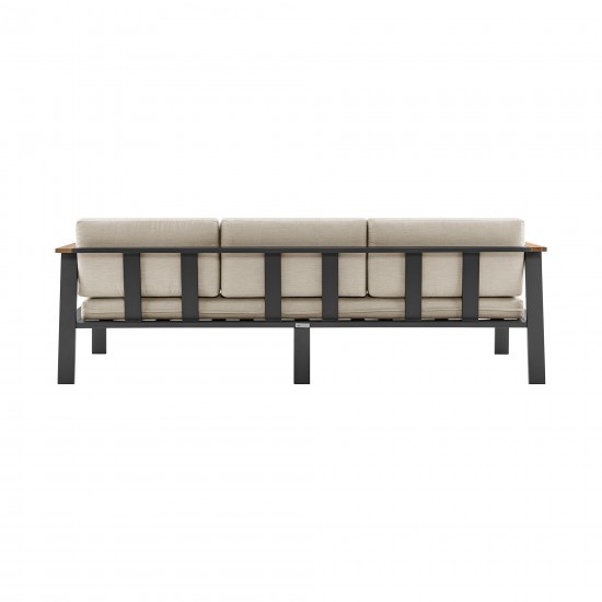 Nofi 4 piece Patio Set in Charcoal Finish with Taupe Cushions and Teak Wood