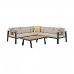 Nofi Patio Sectional Set in Charcoal Finish with Taupe Cushions and Teak Wood