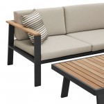 Nofi Patio Sectional Set in Charcoal Finish with Taupe Cushions and Teak Wood