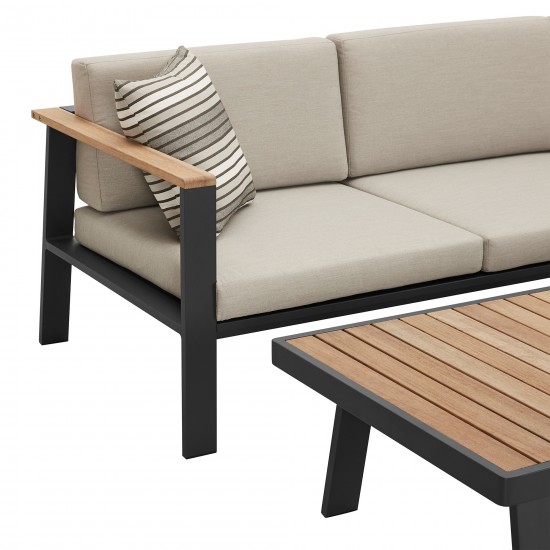 Nofi Patio Sectional Set in Charcoal Finish with Taupe Cushions and Teak Wood