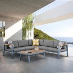 Nofi Patio Sectional Set in Gray Finish with Gray Cushions and Teak Wood