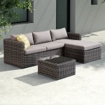 Hagen 3 piece Rattan Sectional Chase Set with Brown Cushions