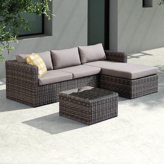 Hagen 3 piece Rattan Sectional Chase Set with Brown Cushions