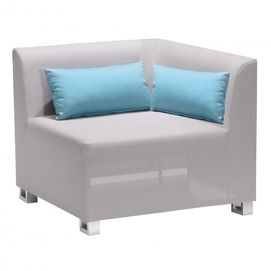 Lagoon 4 piece Textilene Sectional Set in Taupe with Sky Blue Accent Pillows