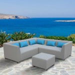 Lagoon 4 piece Textilene Sectional Set in Taupe with Sky Blue Accent Pillows