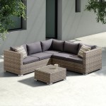 Nina 3 piece Rattan Sectional Set with Dark Brown Cushions