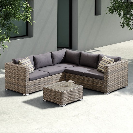 Nina 3 piece Rattan Sectional Set with Dark Brown Cushions