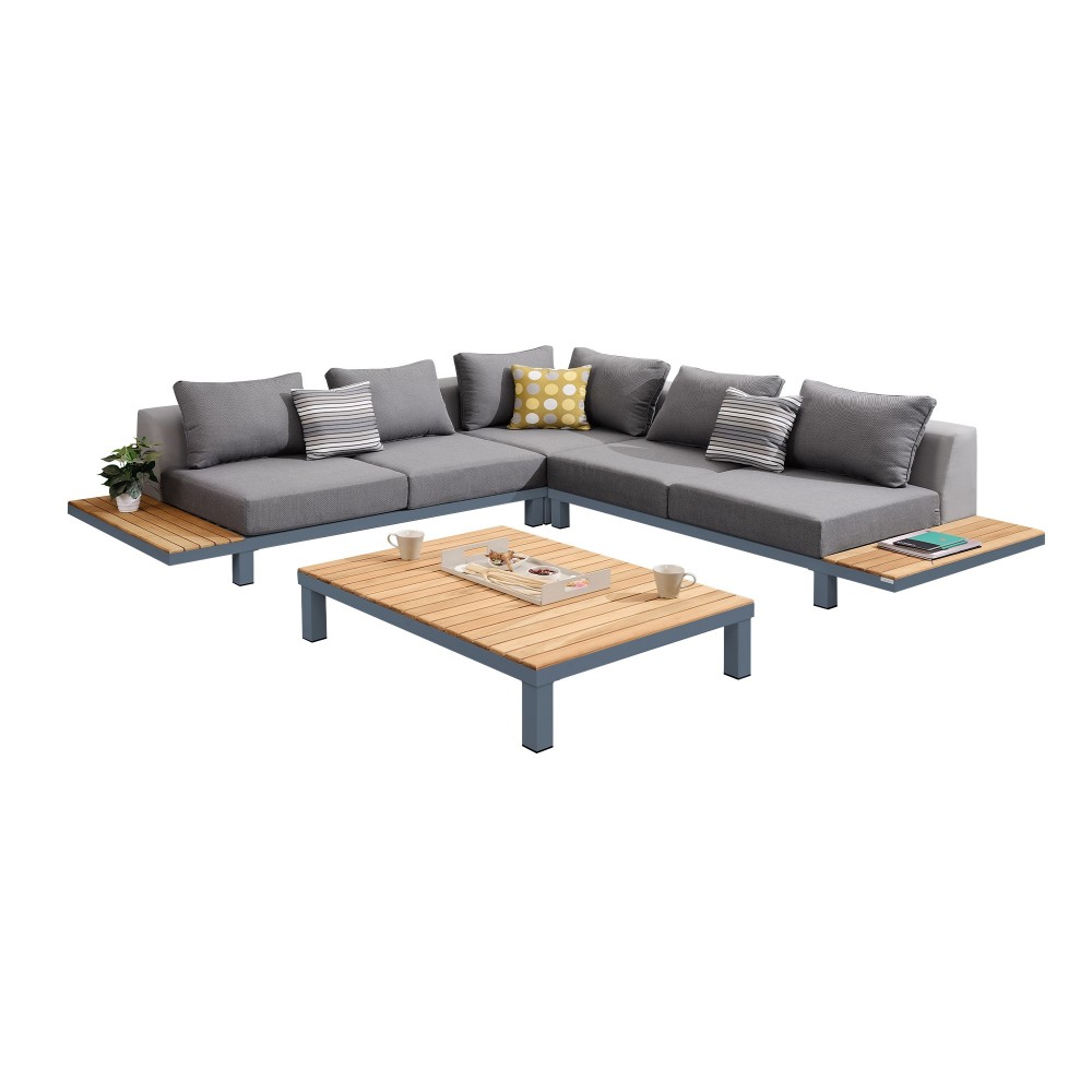 Polo 4 piece Sectional Set with Dark Gray Cushions and Modern Accent Pillows