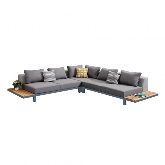 Polo 4 piece Sectional Set with Dark Gray Cushions and Modern Accent Pillows