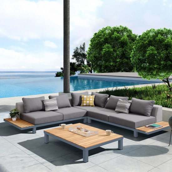 Polo 4 piece Sectional Set with Dark Gray Cushions and Modern Accent Pillows