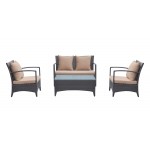 Havana 4 piece Wicker Patio Set with Brown Fabric Cushions