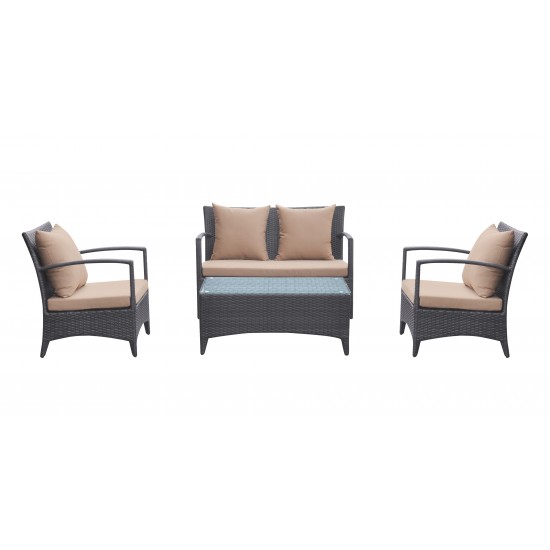 Havana 4 piece Wicker Patio Set with Brown Fabric Cushions