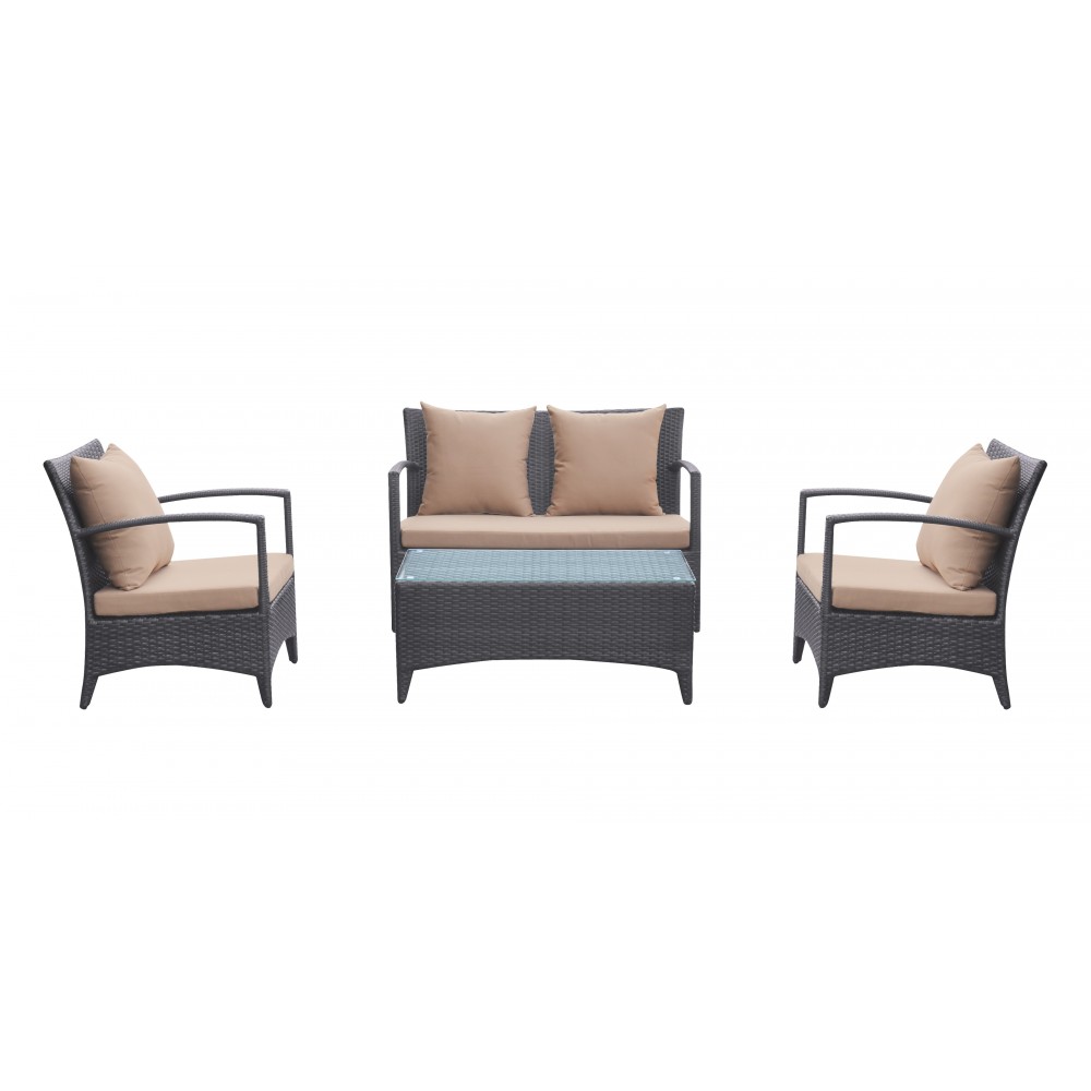 Havana 4 piece Wicker Patio Set with Brown Fabric Cushions