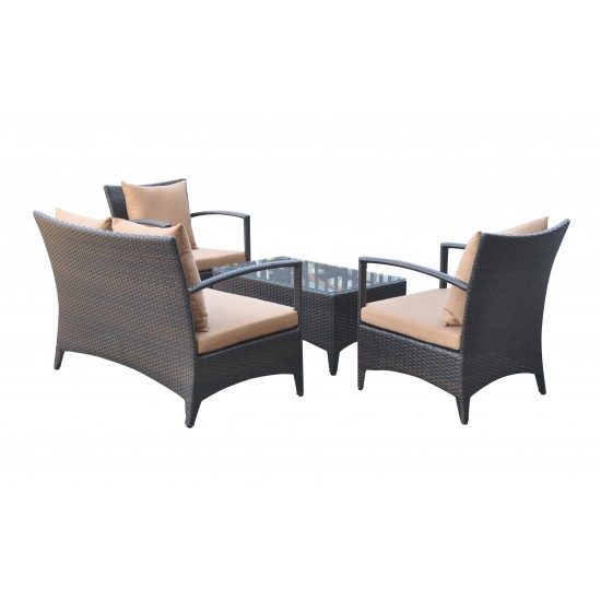 Havana 4 piece Wicker Patio Set with Brown Fabric Cushions