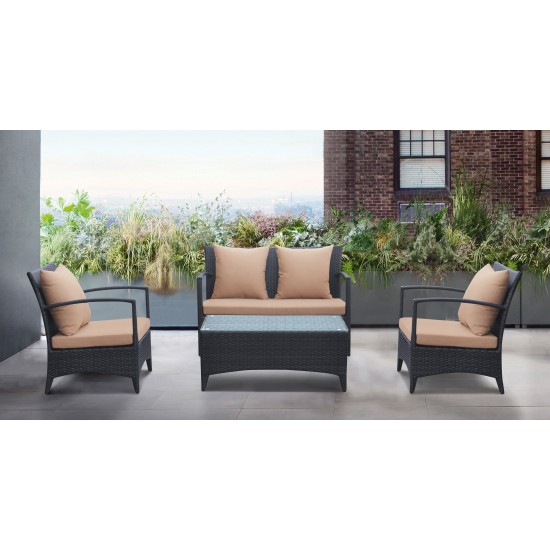 Havana 4 piece Wicker Patio Set with Brown Fabric Cushions