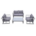 St Barts 4 piece Patio Aluminum Set with Grey Fabric Cushions