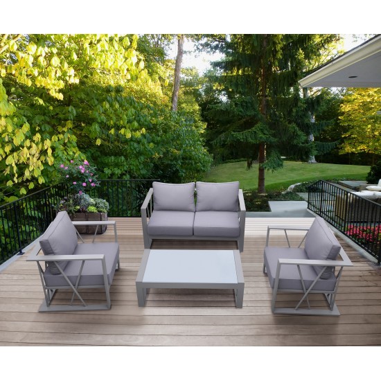 St Barts 4 piece Patio Aluminum Set with Grey Fabric Cushions