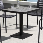 Zander Outdoor Patio Dining Table in Grey Finished Cast Aluminum with Wood Top