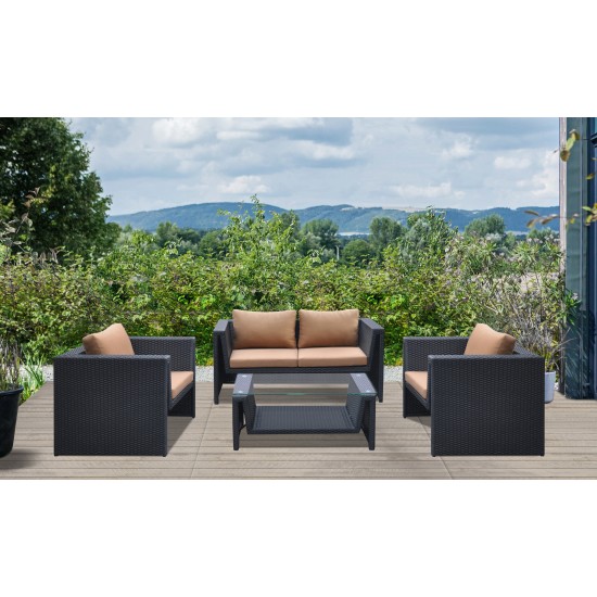 Oahu 4 piece Wicker Patio Set with Brown Fabric Cushions