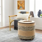 Surya Aarzoo Beige Ottoman 18"H X 20"W X 20"D