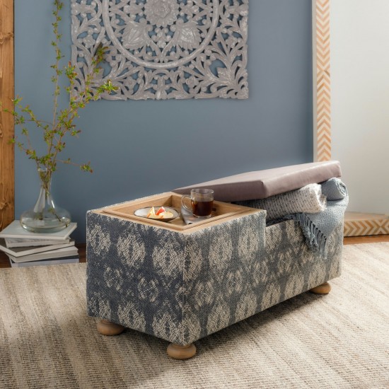 Surya Arturo Ink Blue Storage Ottoman 18"H X 40"W X 19"D