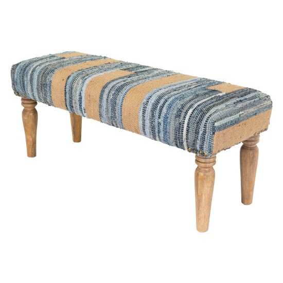 Surya Cambrai Navy, Blue Upholstered Bench 19"H X 47"W X 16"D