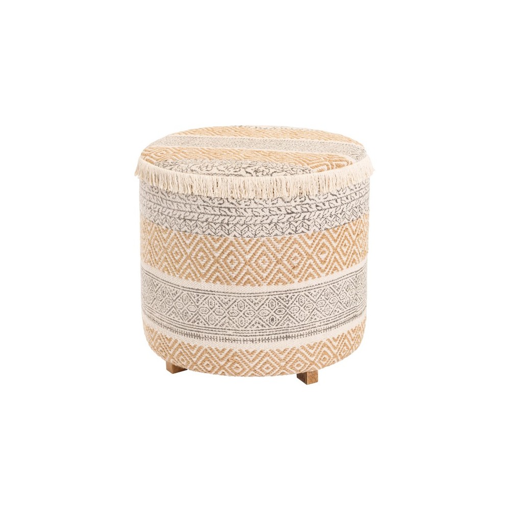 Surya Isaiah Cream, Tan Ottoman 18"H X 18"W X 18"D