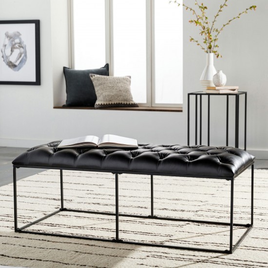 Surya Savoy Black Upholstered Bench 18"H X 22"W X 48"D