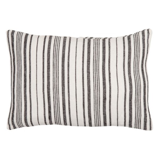 Surya Linen Stripe Buttoned Pillow Cover 13"H X 20"W Cream