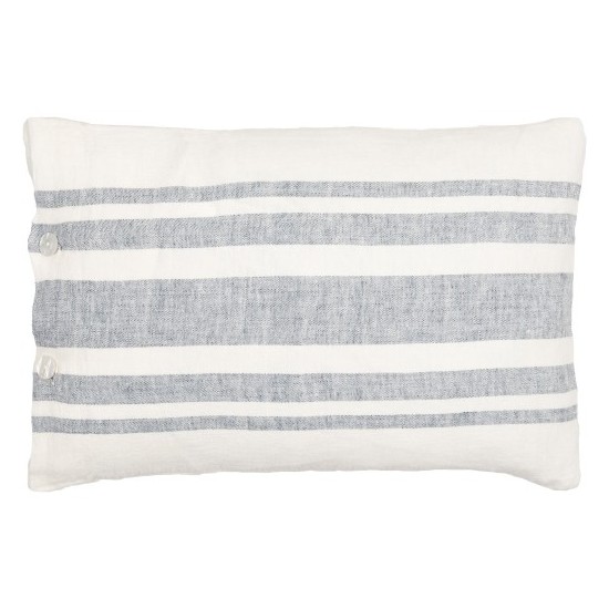 Surya Linen Stripe Buttoned Pillow Cover 13"H X 20"W - Cream, Blue