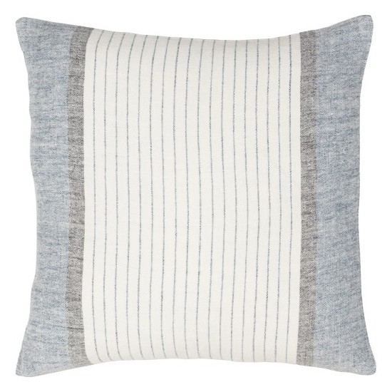 Surya Linen Stripe Buttoned Cream Pillow Cover 22"H X 22"W