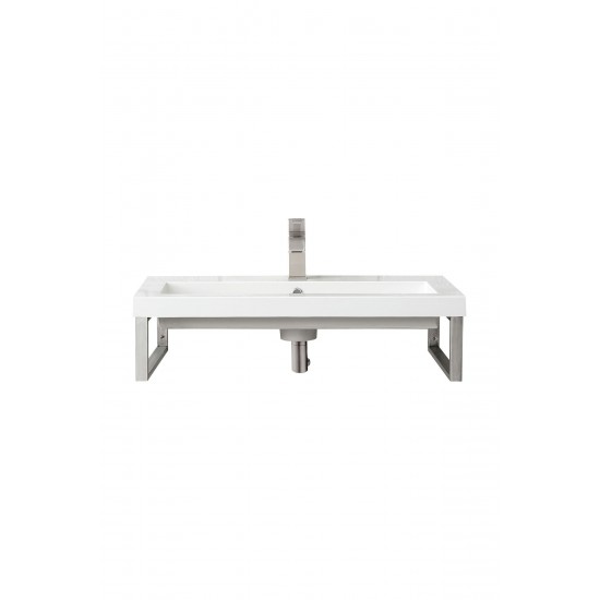 Two Boston 15 1/4" Wall Brackets Brushed Nickel w/31.5" White Composite Top