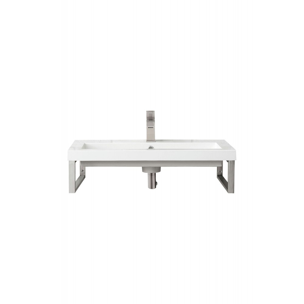 Two Boston 15 1/4" Wall Brackets Brushed Nickel w/31.5" White Composite Top Two Boston 15 1/4" Wall Brackets Brushed Nickel w/31.5" White Composite Top