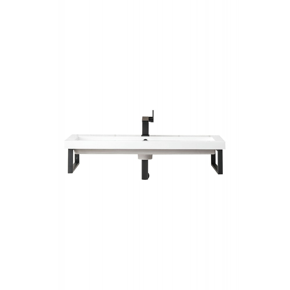 Two Boston 15 1/4" Wall Brackets, Matte Black w/39.5" White Glossy Composite Top