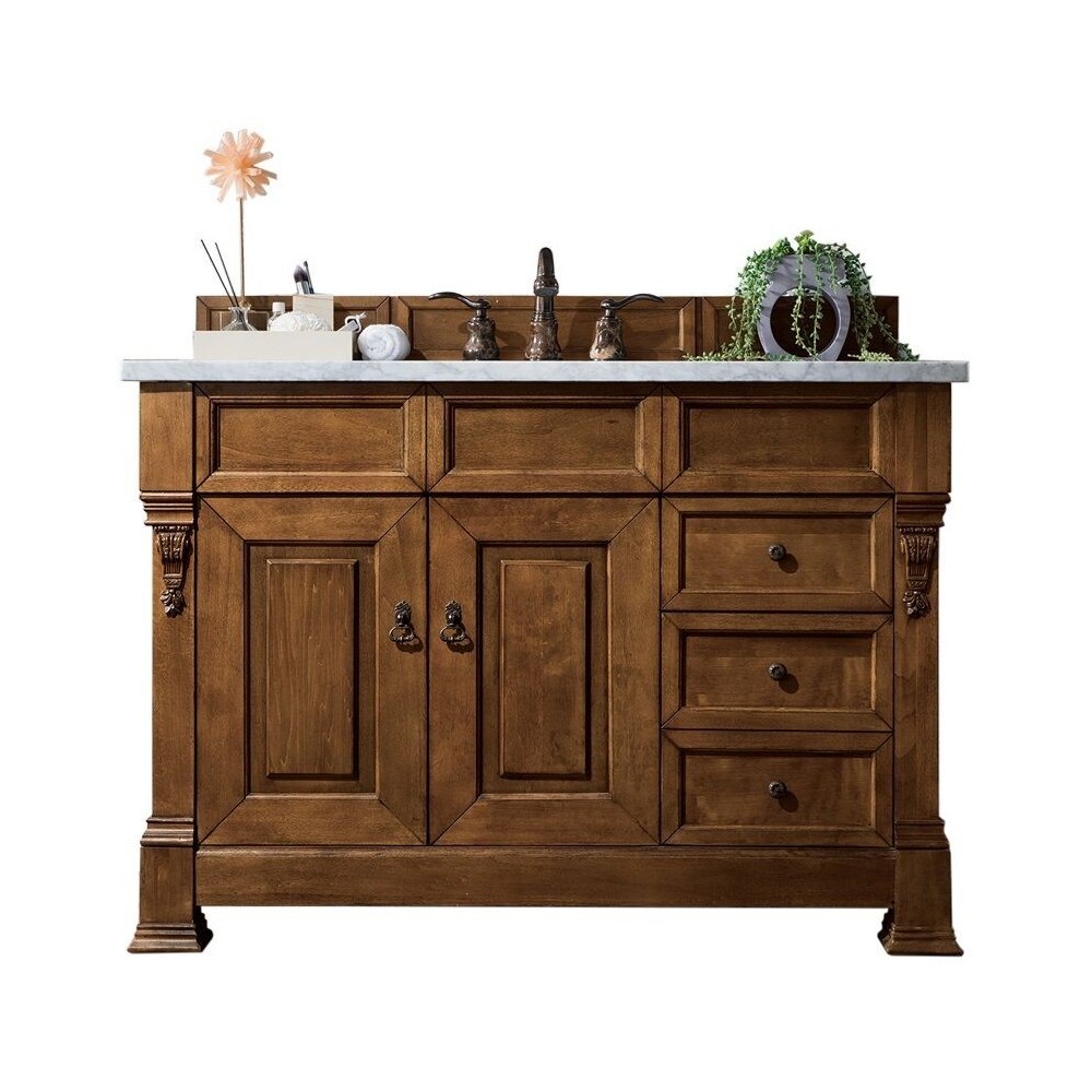 Brookfield 48" Single Vanity, Country Oak w/ 3 CM Carrara Marble Top