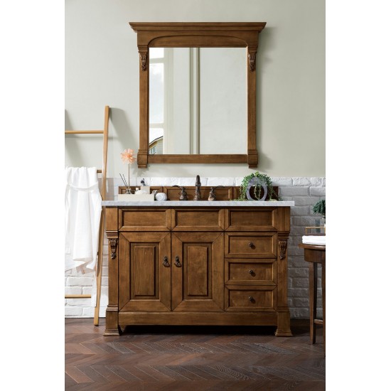 Brookfield 48" Single Vanity, Country Oak w/ 3 CM Carrara Marble Top