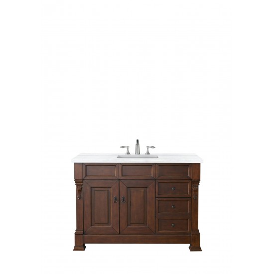 Brookfield 48" Single Vanity, Warm Cherry w/ 3 CM Arctic Fall Solid Surface Top