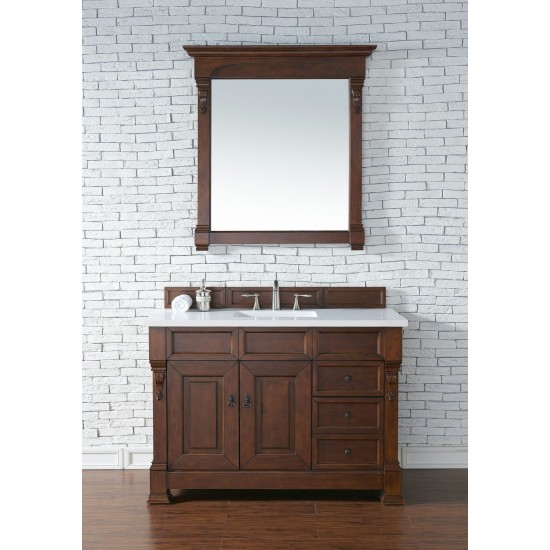 Brookfield 48" Single Vanity, Warm Cherry w/ 3 CM Classic White Quartz Top