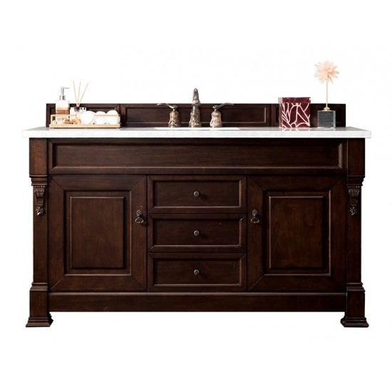 Brookfield 60" Single Vanity, Burnished Mahogany w/ 3 CM Carrara Marble Top