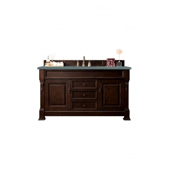 Brookfield 60" Single Vanity, Burnished Mahogany w/ 3 CM Cala Blue Quartz Top