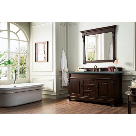 Brookfield 60" Single Vanity, Burnished Mahogany w/ 3 CM Cala Blue Quartz Top